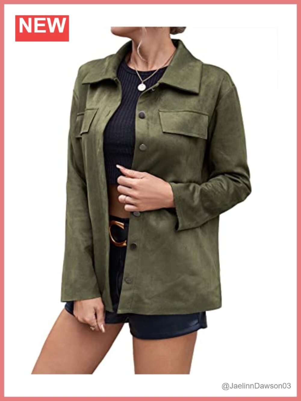 Faux Suede Shacket Snap Button Down Oversized Shirt Jacket Loose Fit